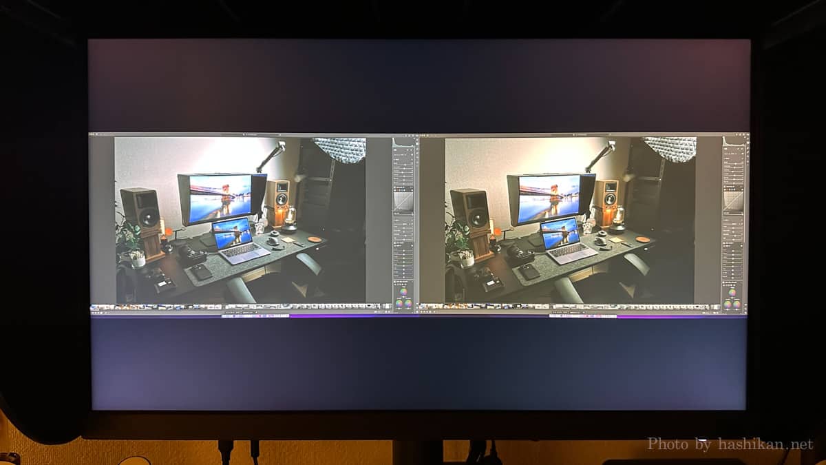 BenQ SW272U のGamutDuoをONにして比較している状態の画像